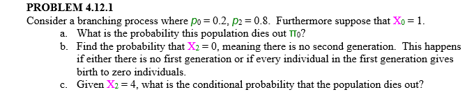 Solved PROBLEM 4.12.1 Consider a branching process where po | Chegg.com