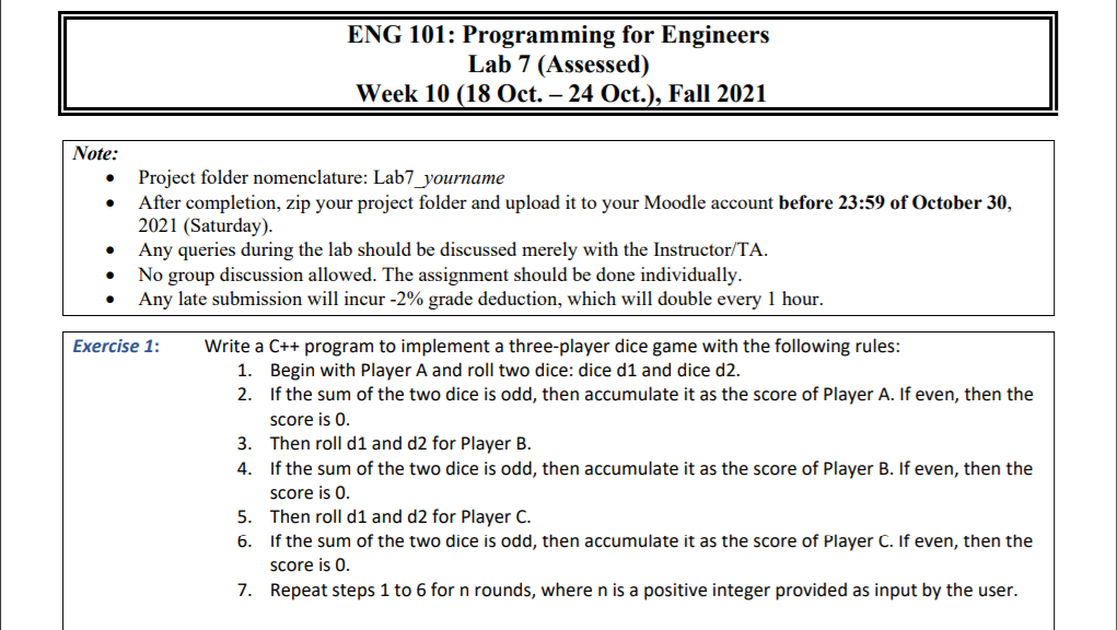 ENG 101: Programming for Engineers Lab 7 (Assessed) | Chegg.com