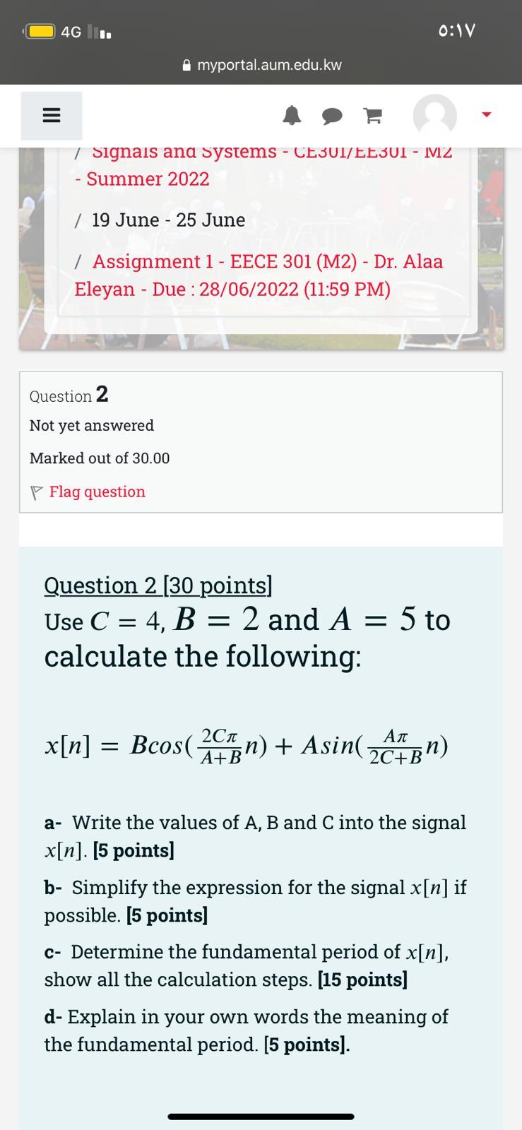 Solved Question 2 [30 points] Use C = 4, B = 2 and A = 5 to | Chegg.com