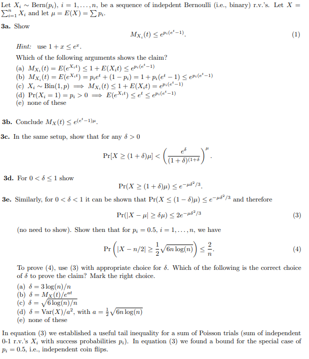 Solved Let X; Bern(Pi), i = 1,..., n, be a sequence of | Chegg.com