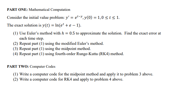 Solved PART ONE: Mathematical Computation Consider the | Chegg.com