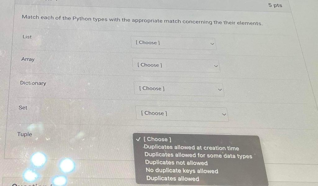 Solved Match each of the Python types with the appropriate | Chegg.com