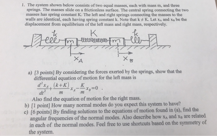Solved 1. The system shown below consists of two equal | Chegg.com