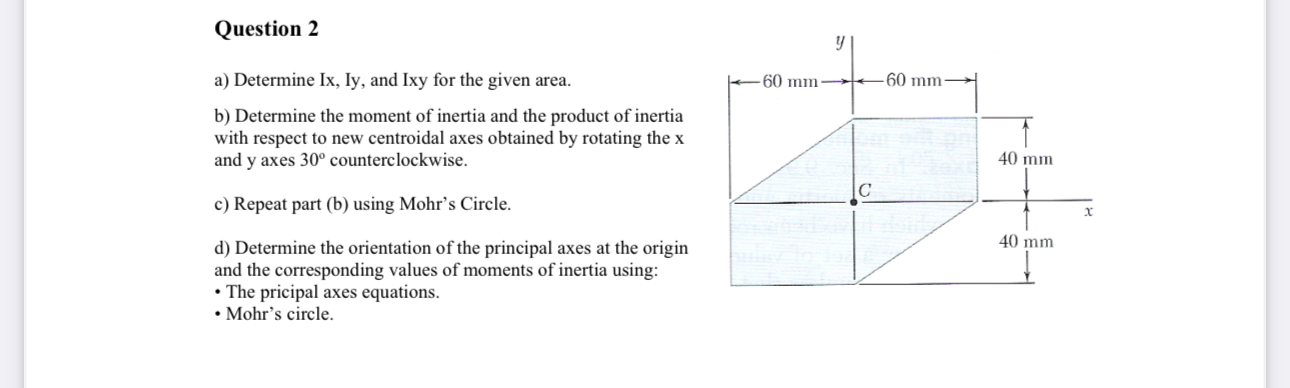 Solved a) Determine Ix, Iy, and Ixy for the given area. b) | Chegg.com