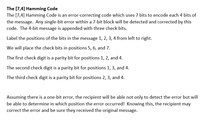 The [7,4] Hamming Code The [7,4] Hamming Code Is An | Chegg.com