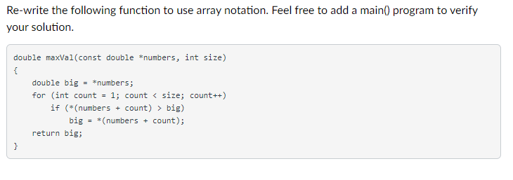 Solved Re-write the following function to use array | Chegg.com