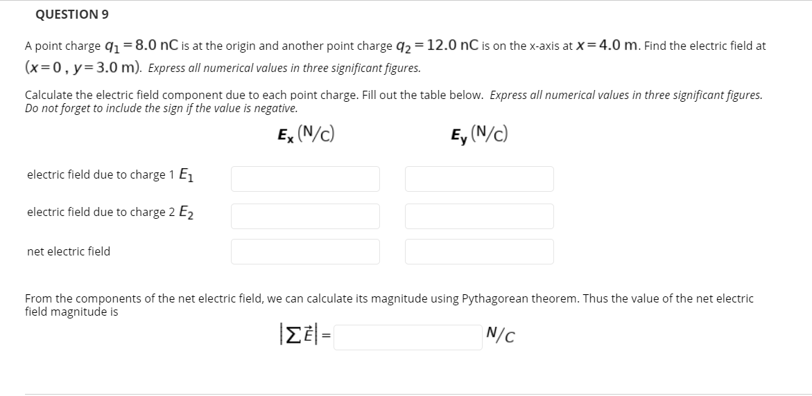 Solved A Point Charge Q1 80 Nc Is At The Origin And 2193