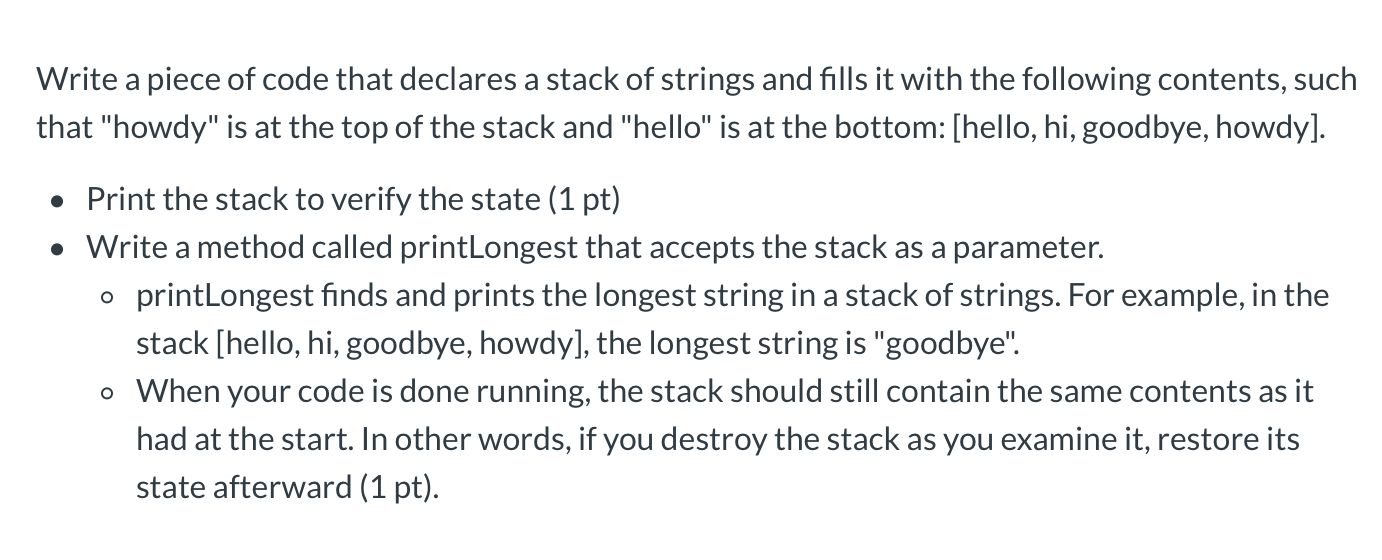 Solved Write a piece of code that declares a stack of | Chegg.com