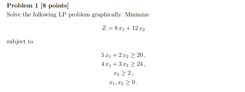 Solved Problem 1 8 Points Solve The Following Lp Problem 