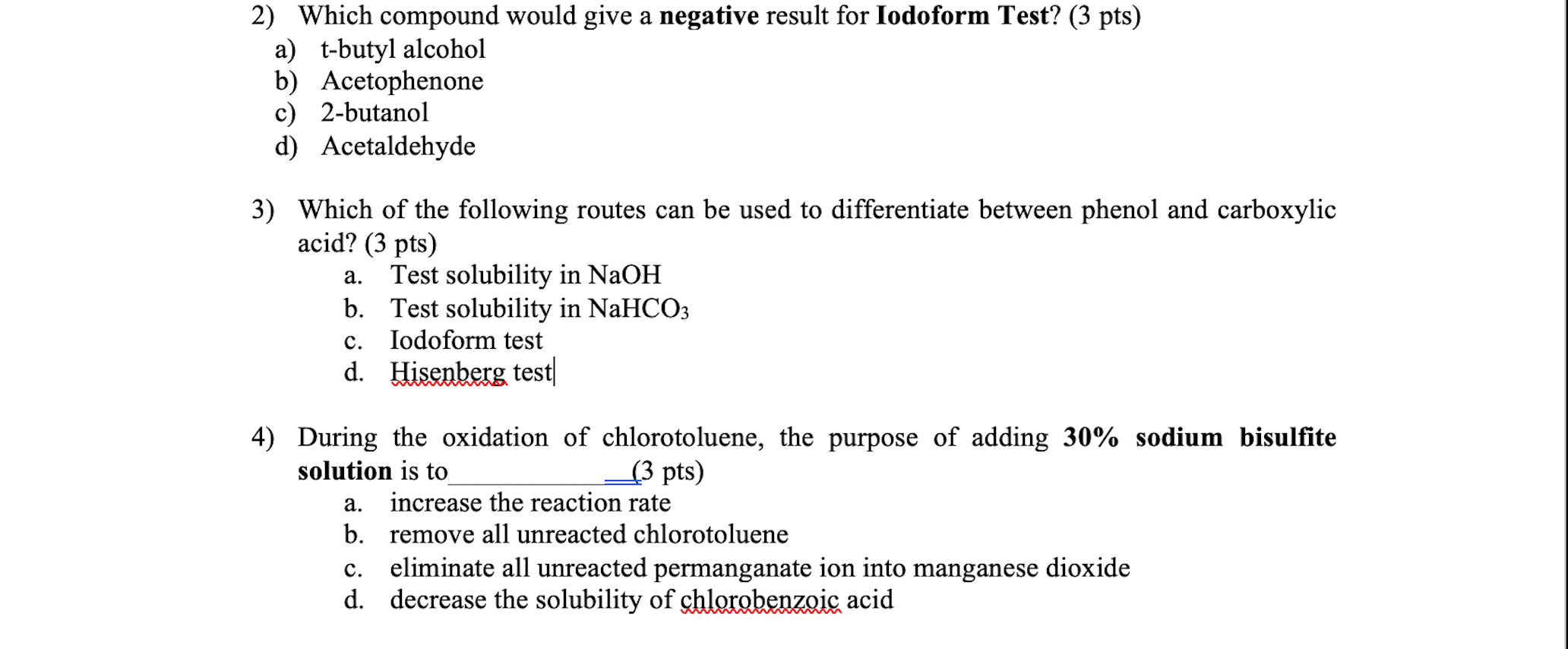 Solved 2) Which compound would give a negative result for