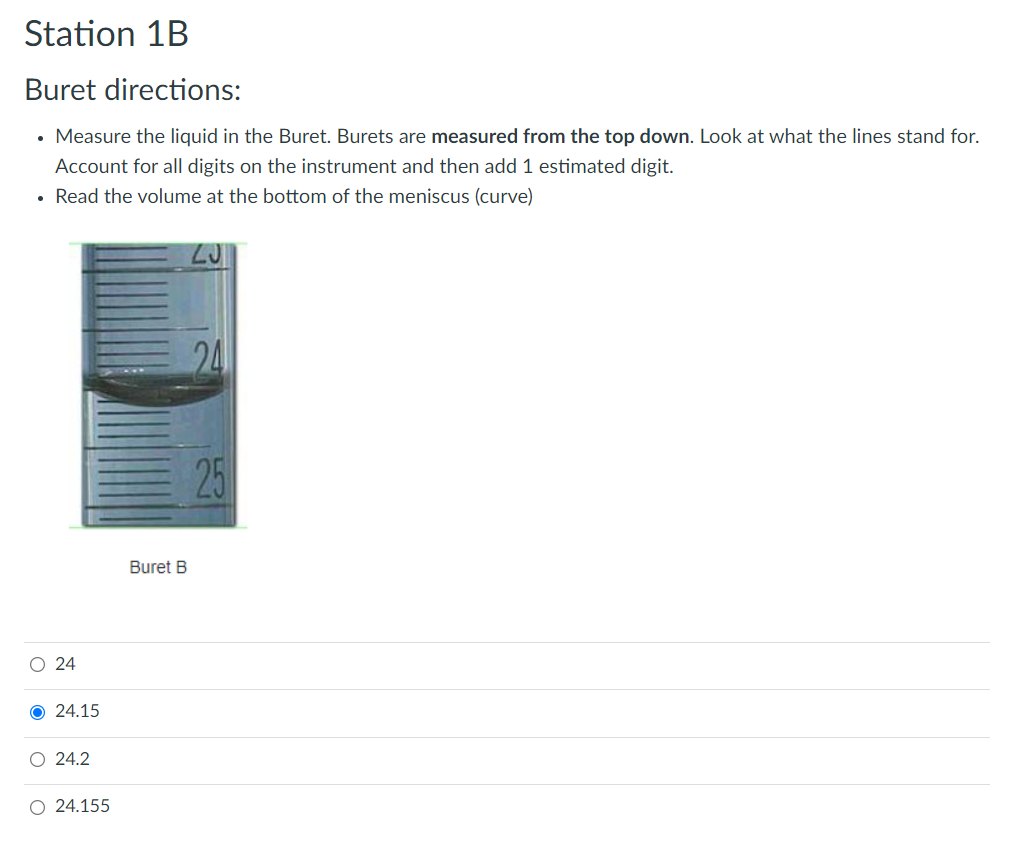 Solved Station 1B Buret directions • Measure the liquid in