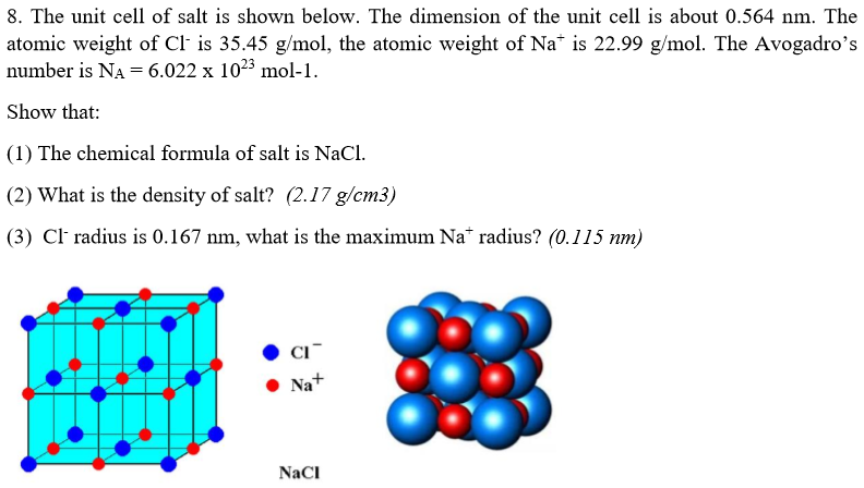 Salt Unit Solved 8. The unit cell of salt is shown below. The | Chegg.com