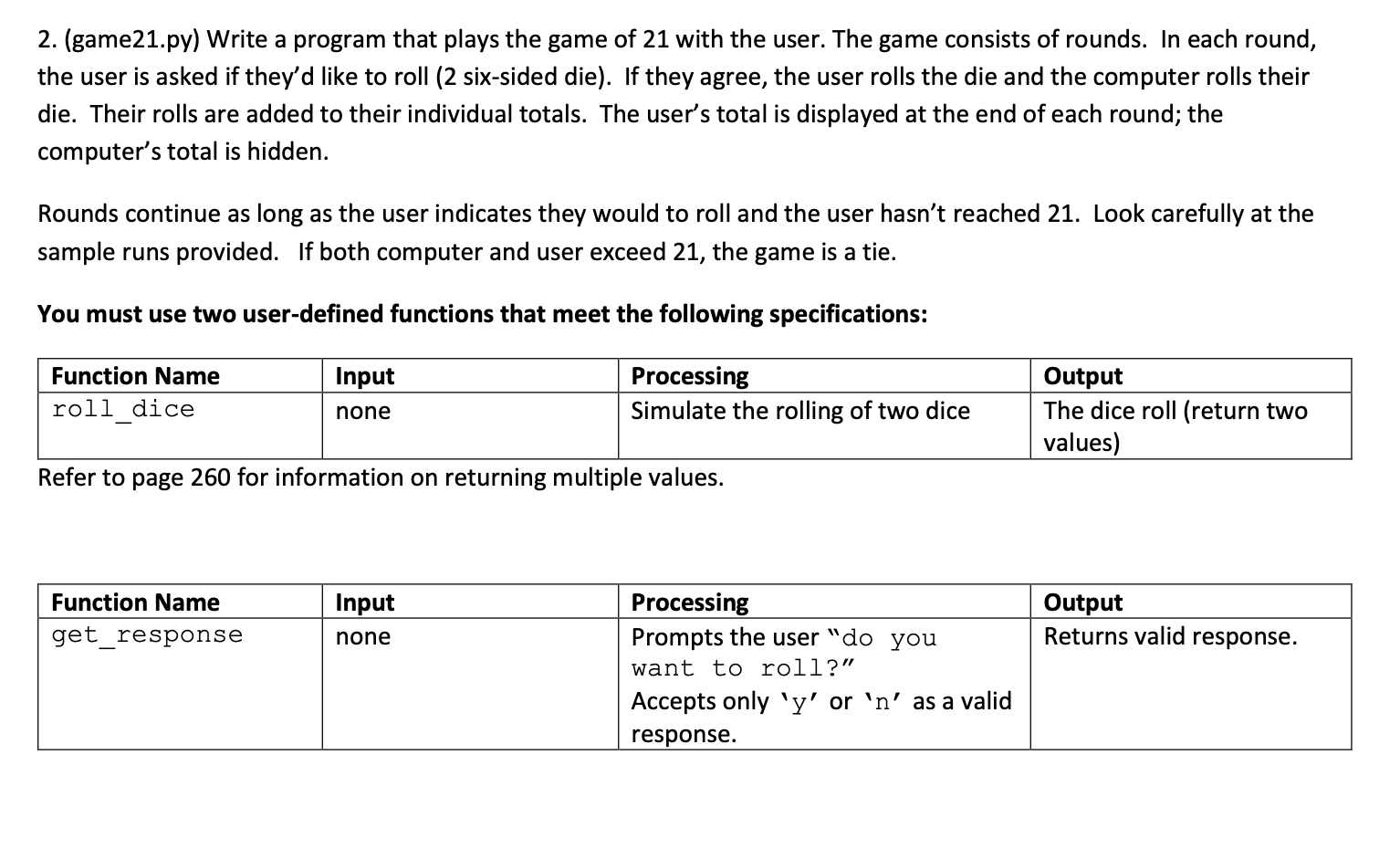 Solved 2. (game21.py) Write a program that plays the game of | Chegg.com