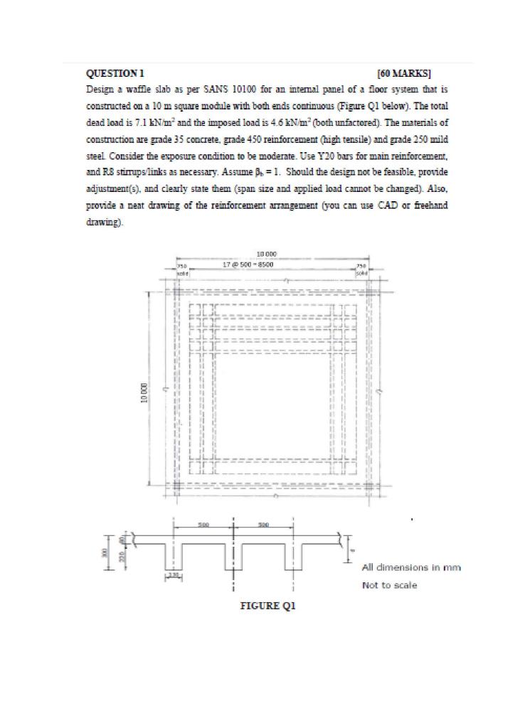 Solved QUESTION 1 [60 MARKS] Design a waffle slab as per | Chegg.com