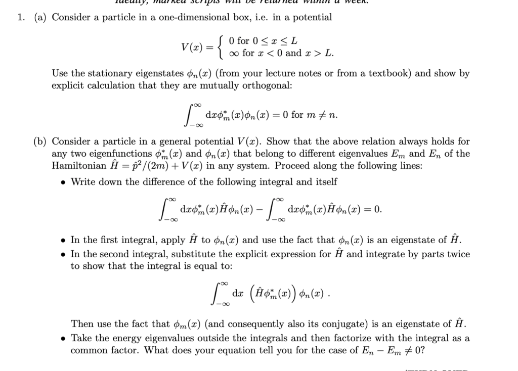 Solved 1. (a) Consider a particle in a one-dimensional box, | Chegg.com