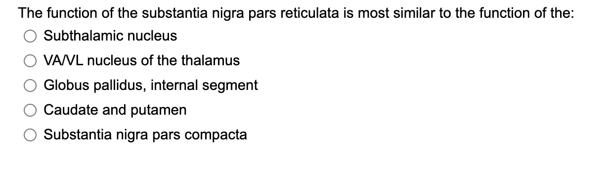 Solved The function of the substantia nigra pars reticulata | Chegg.com