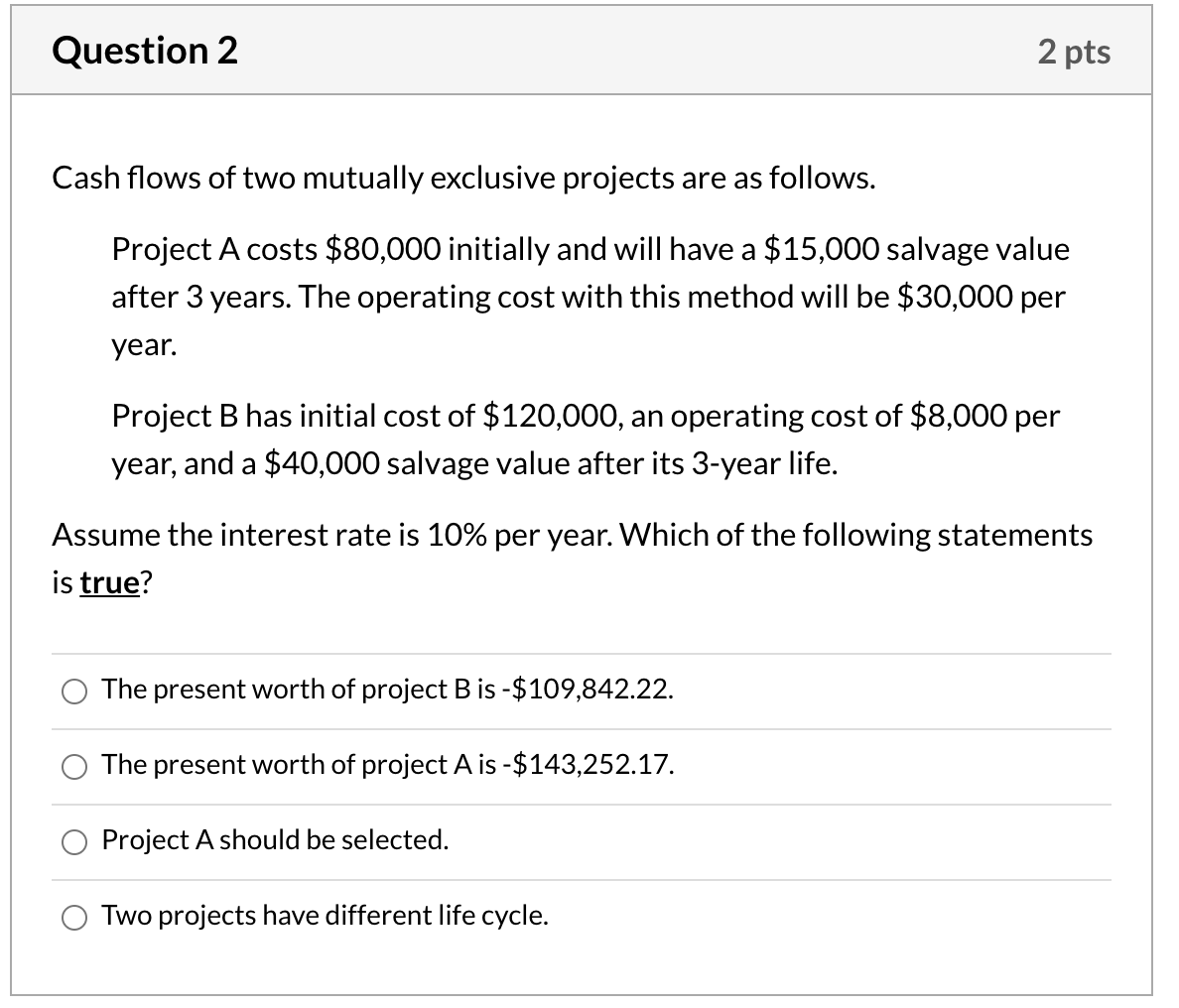 Solved Question 2 2 pts Cash flows of two mutually exclusive | Chegg.com