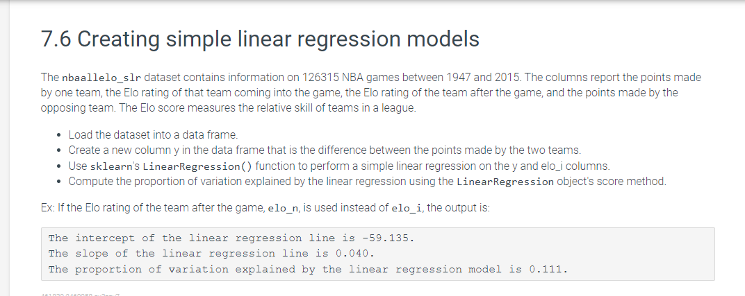 Solved 7.6 Creating simple linear regression models The | Chegg.com