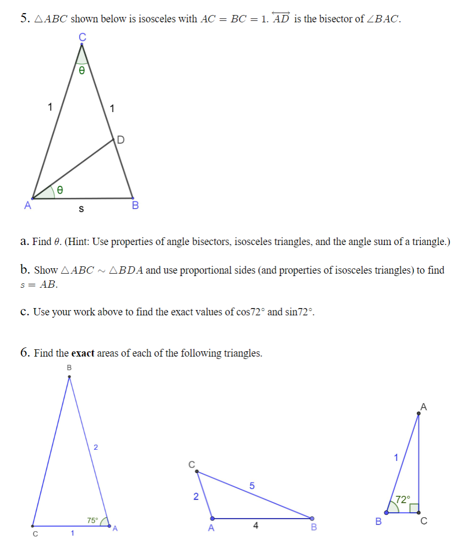 Solved 5. AABC Shown Below Is Isosceles With AC = BC = 1. AD | Chegg.com