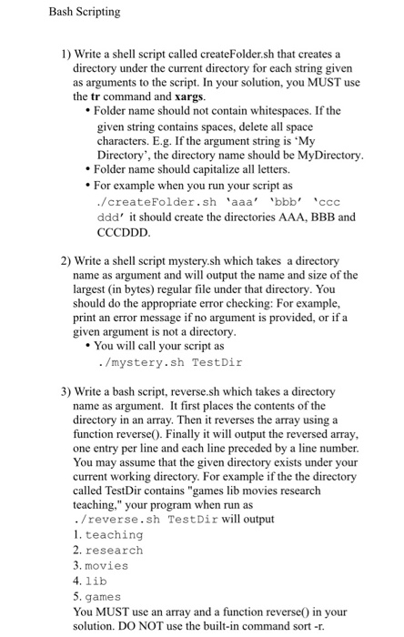 Bash Scripting 1) Write a shell script called | Chegg.com