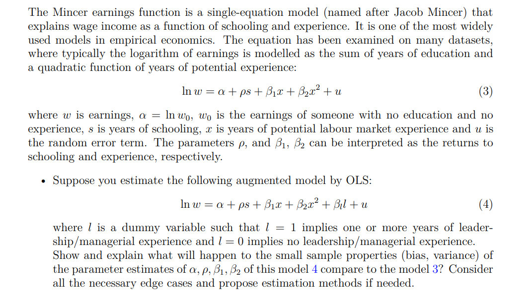 The Mincer earnings function is a singleequation