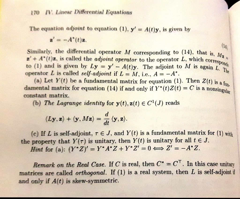 Solved 170 IV. Linear Differential Equations corresponds The | Chegg.com