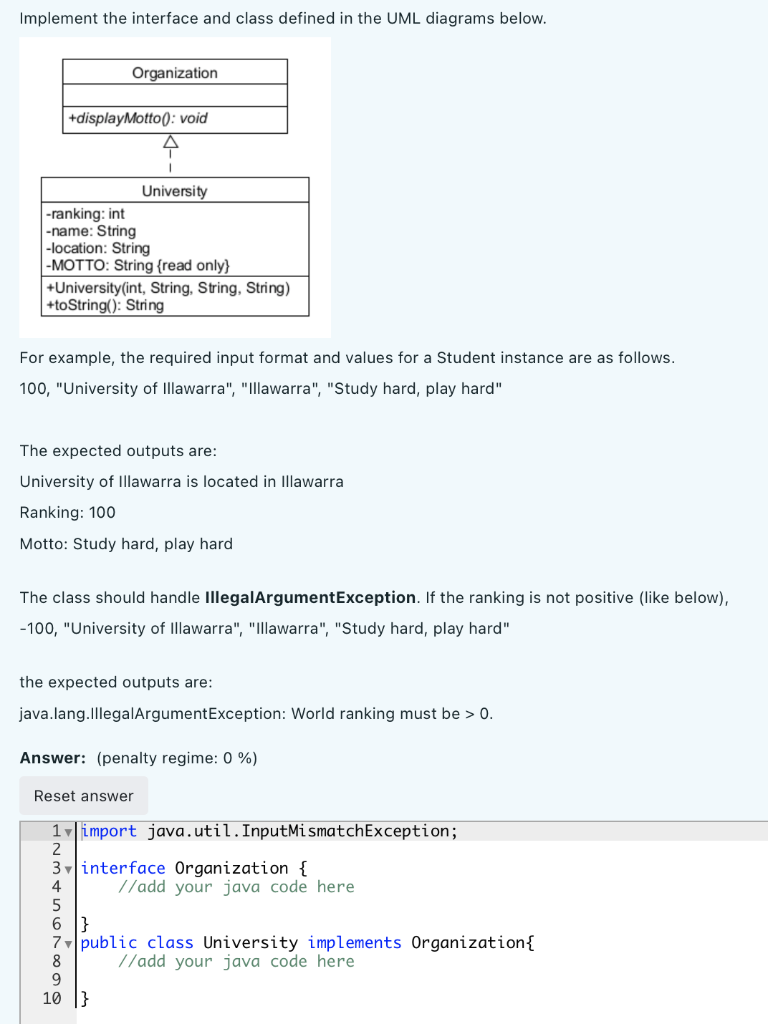 Solved Implement the interface and class defined in the UML | Chegg.com