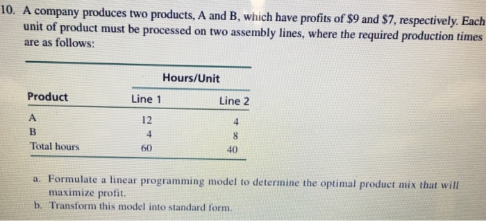 Solved 10. A company produces two products, A and B, which | Chegg.com