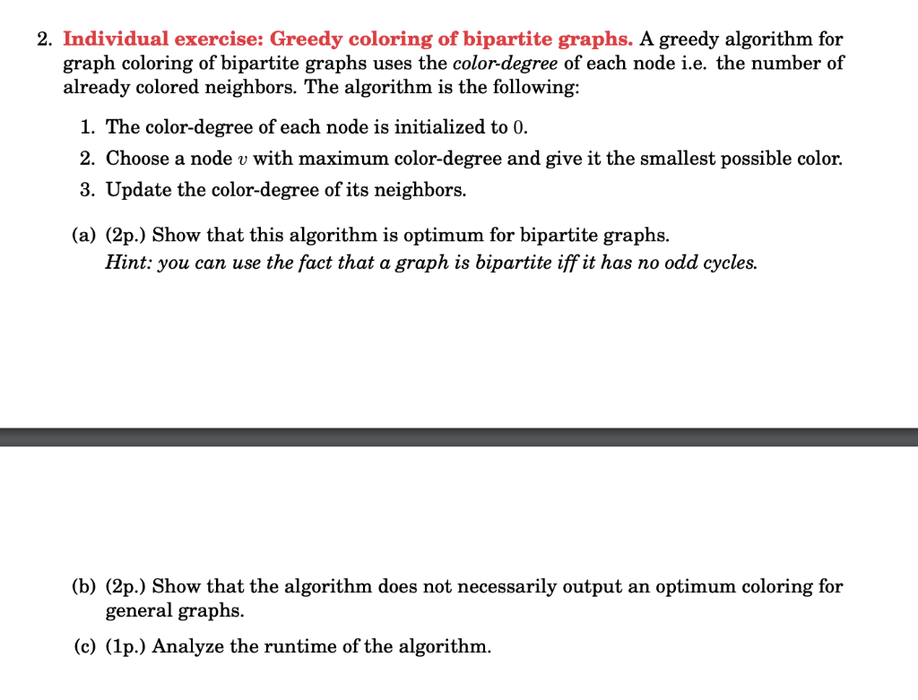 Solved 2. Individual exercise: Greedy coloring of bipartite | Chegg.com