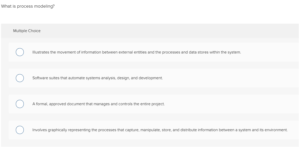 Solved What is process modeling? Multiple Choice Illustrates