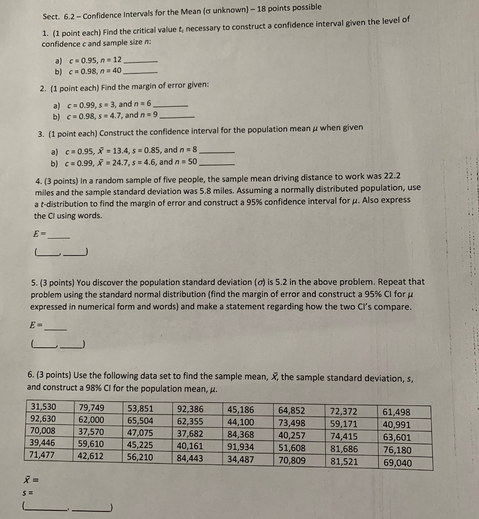 Solved Sect. 6.2-Confidence Intervals for the Mean (ơ | Chegg.com