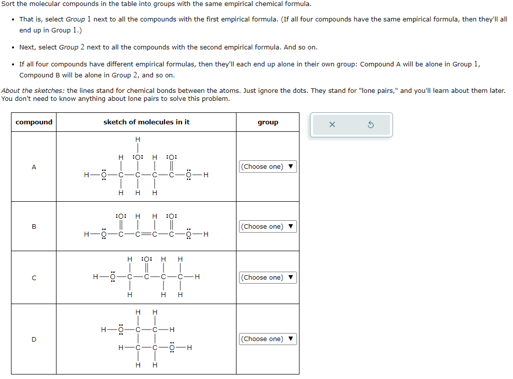 Solved Sort the molecular compounds in the table into groups | Chegg.com