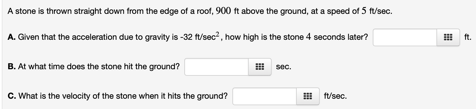 Solved A stone is thrown straight down from the edge of a | Chegg.com