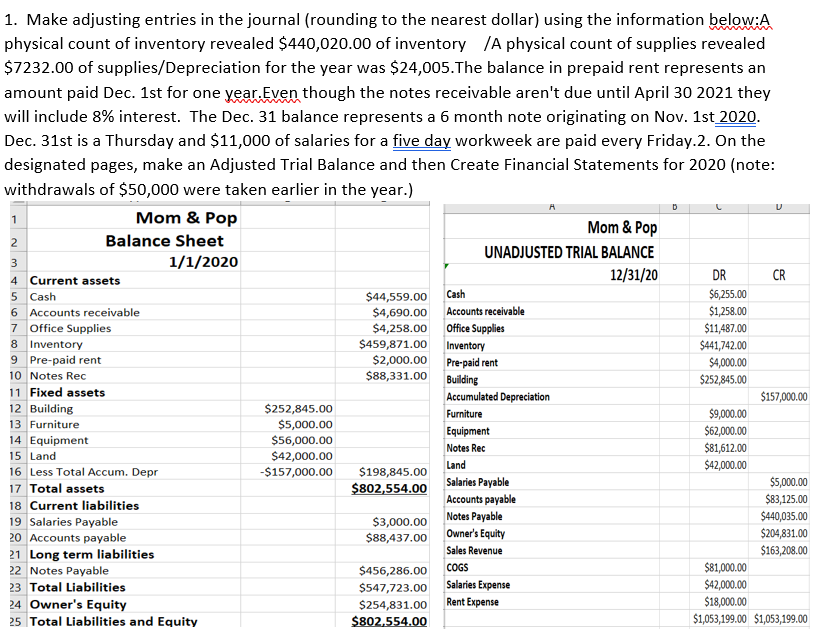 Solved 1. Make adjusting entries in the journal (rounding to | Chegg.com