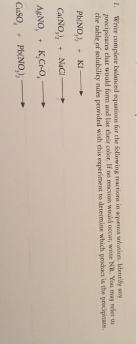 Solved 1. Write complete balanced equations for the | Chegg.com