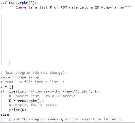 Solved Write a function renderpbm(P) to convert a list of | Chegg.com
