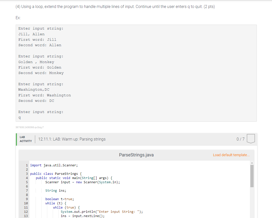 Solved 12.11 LAB: Warm up: Parsing strings (1) Prompt the | Chegg.com