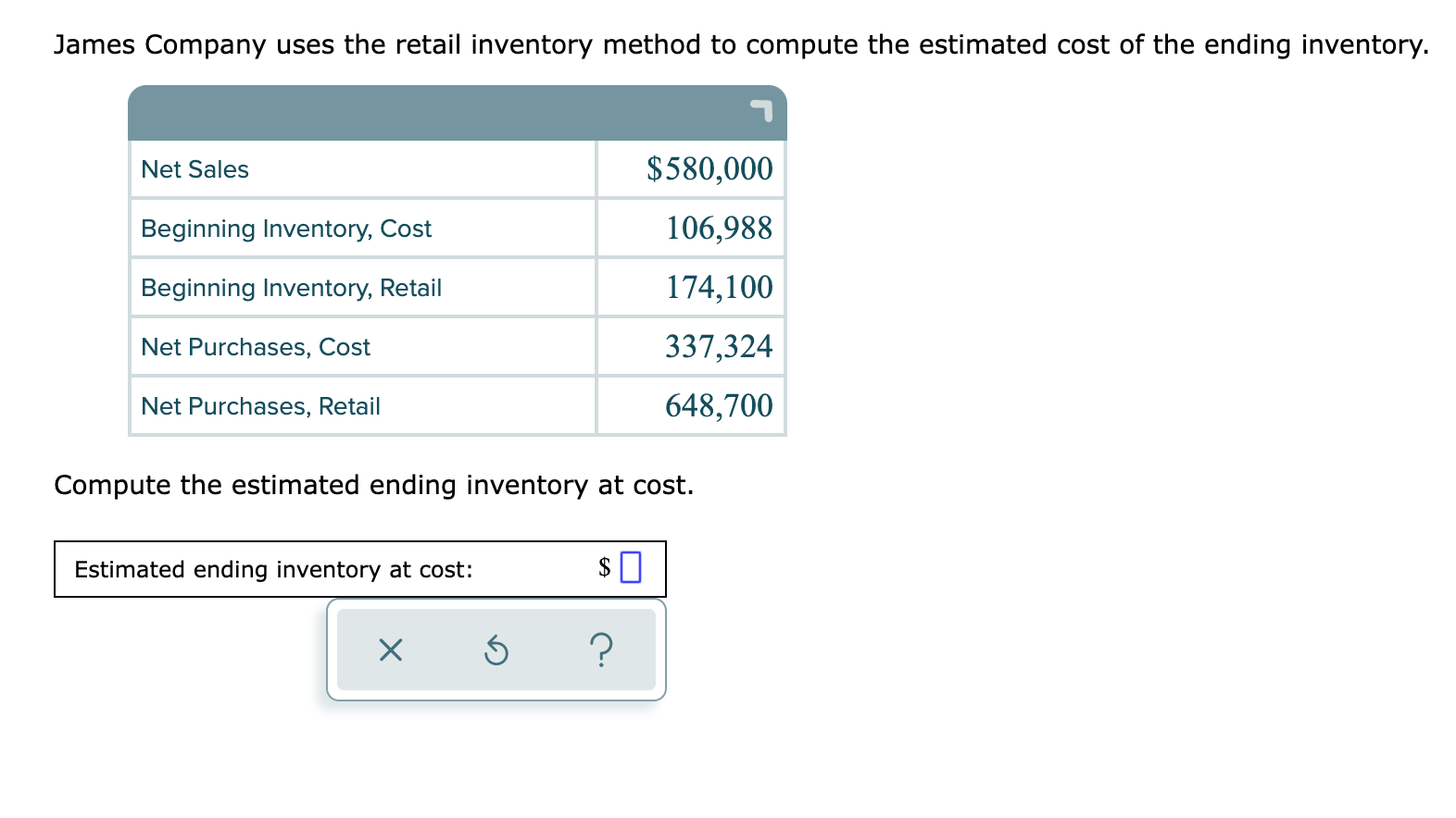 Solved James Company uses the retail inventory method to | Chegg.com