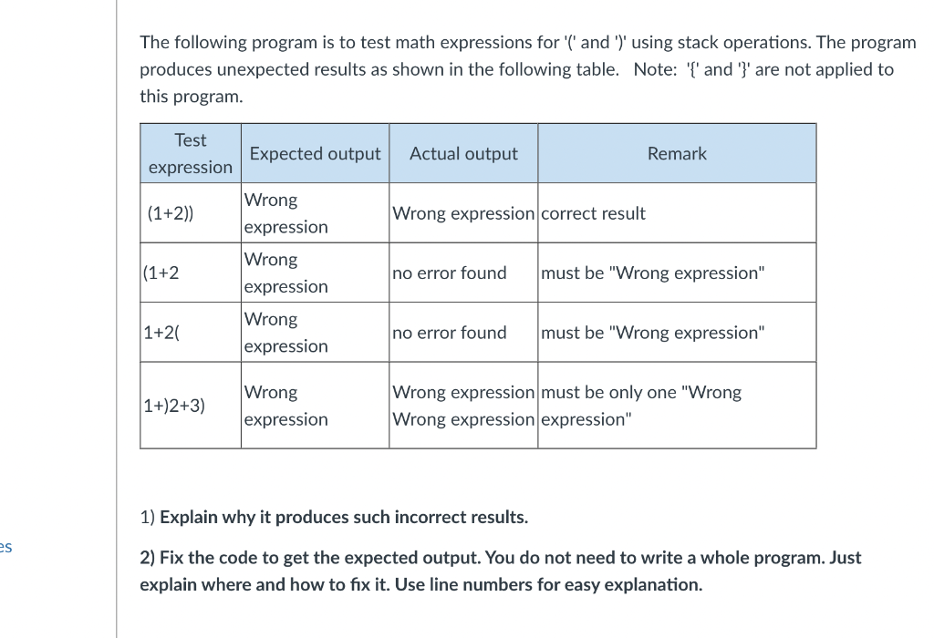 Solved The following program is to test math expressions for | Chegg.com