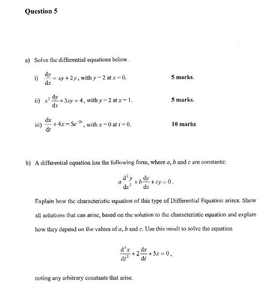 Solved Question 5 a) Solve the differential equations below. | Chegg.com