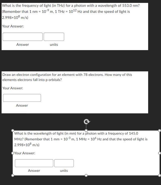 Solved What is the frequency of light (in THz ) for a photon | Chegg.com