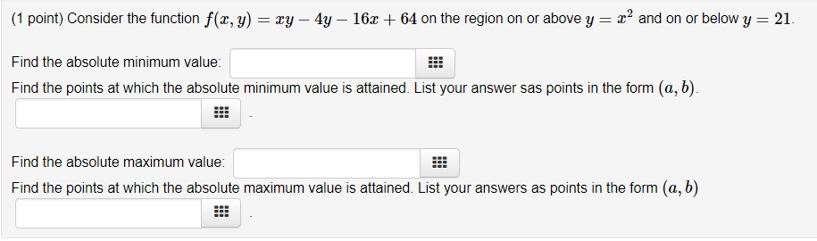 Solved (1 point) Consider the function f(x, y) = xy - 4y - | Chegg.com