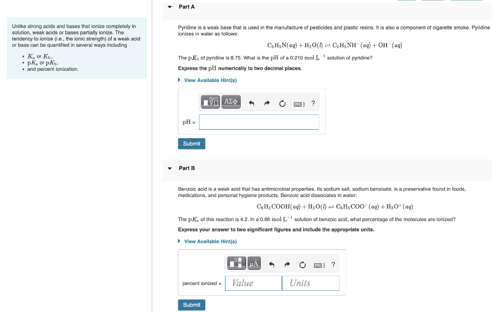 Solved Part B Benzoic Acid Is A Weak Acid That Has | Chegg.com