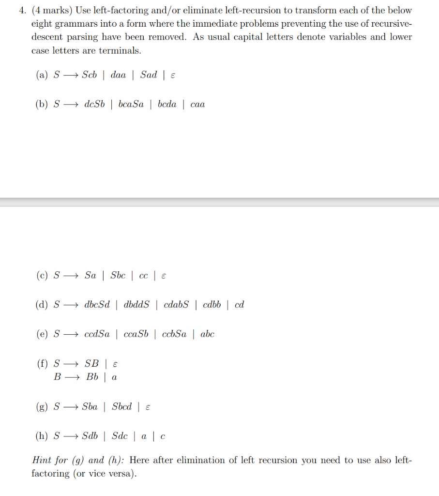 Solved 4. (4 Marks) Use Left-factoring And/or Eliminate | Chegg.com