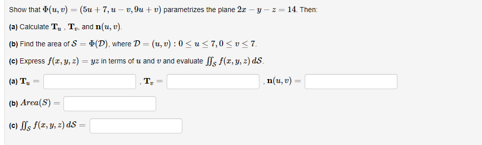 Solved Show That U V 5u 7 U V 9u V Parametriz Chegg Com