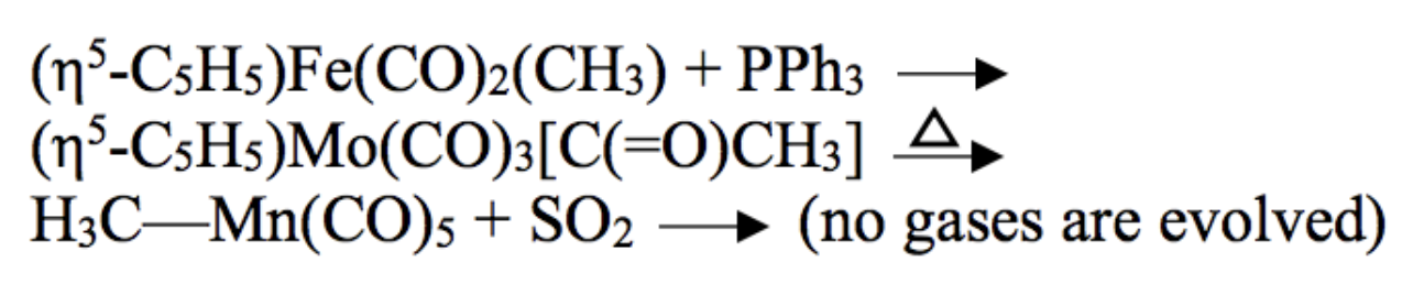 Solved (93-CsH5)Fe(CO)2(CH3) + PPh3 → (n-C3H5)Mo(CO) | Chegg.com