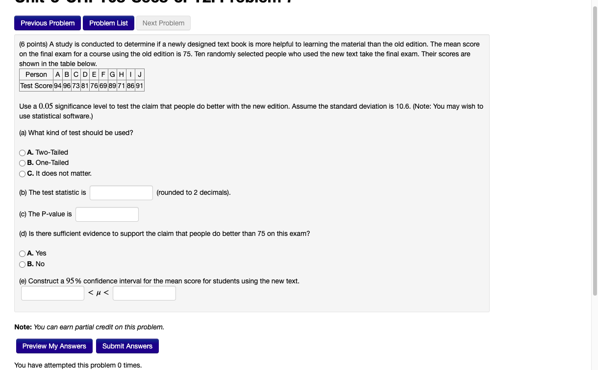 Solved (6 points) A study is conducted to determine if a | Chegg.com