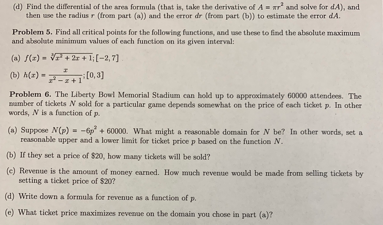 Solved (d) Find the differential of the area formula (that | Chegg.com