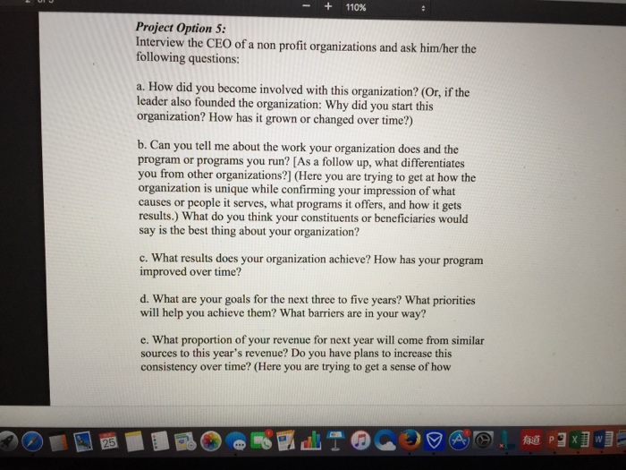 Solved - + 110% Project Option 5: Interview the CEO of a non | Chegg.com