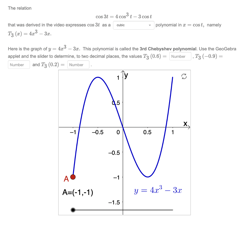 Solved The relation cos3t=4cos3t−3cost that was derived in | Chegg.com